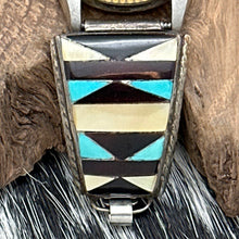 Load image into Gallery viewer, 1980s NATIVE AMERICAN Multi-Stone Inlay Watch Tips Jules Jurgensen Case &amp; Band
