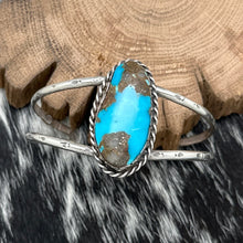 Load image into Gallery viewer, 1970s Native American NAVAJO Sterling Silver &amp; Mine #8 Turquoise Cuff Bracelet
