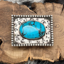 Load image into Gallery viewer, 1960s Native American NAVAJO Sterling Silver Belt Buckle Block Turquoise Added
