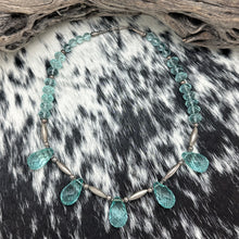 Load image into Gallery viewer, 1990s NATIVE AMERICAN Sterling Silver &amp; Blue Chalcedony 5 Teardrop Bead Necklace
