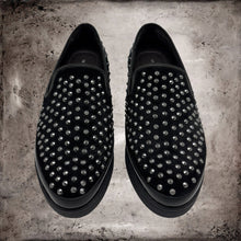 Load image into Gallery viewer, DONALD J PLINER Mickey Black Leather Suede Studded Platform Loafers Shoes 8.5 M
