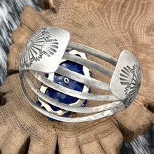 Load image into Gallery viewer, 1990s WILBERT BENALLY Sterling Silver 6-Row Cuff Bracelet Carved Lapis Flower
