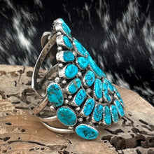 Load image into Gallery viewer, RICHARD HOSKIE Navajo Sterling Silver &amp; Kingman Turquoise Cluster Cuff Bracelet
