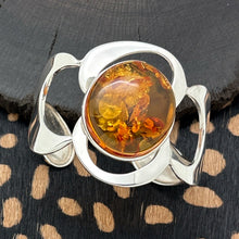 Load image into Gallery viewer, AMBERMAN Cognac Baltic Amber &amp; Sterling Silver Modern Freeform Cuff Bracelet
