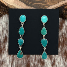 Load image into Gallery viewer, FEDERICO JIMENEZ Sterling Silver &amp; Turquoise Sampler 4-Stone Dangle Earrings
