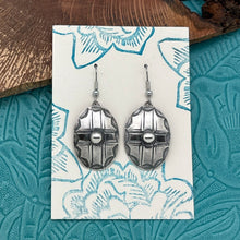 Load image into Gallery viewer, BUFFALO DANCER Taos Pueblo Coin Silver Oval Cross Concho Dangle Earrings
