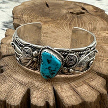 Load image into Gallery viewer, 1970s GLEN WILLIE Navajo Sterling &amp; Turquoise Highly Decorated Cuff Bracelet
