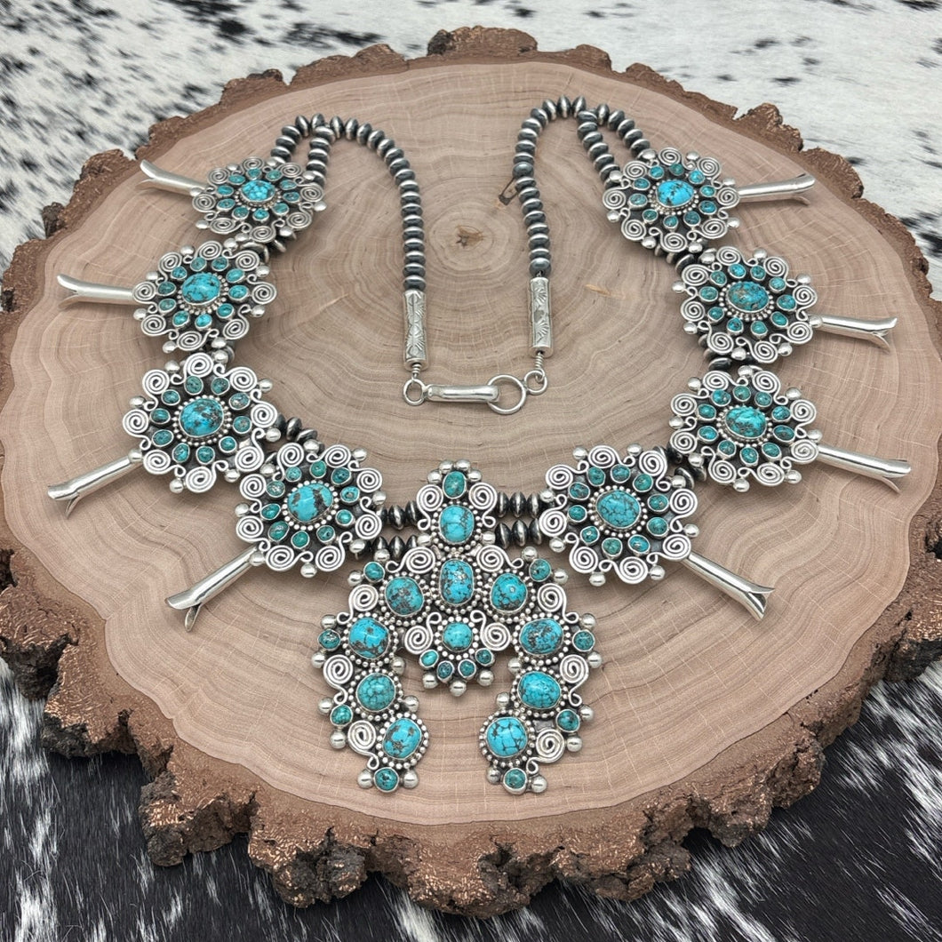 TONYA JUNE RAFAEL Navajo Sterling Turquoise Showstopper Squash Blossom Necklace