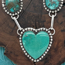 Load image into Gallery viewer, BUFFALO DANCER Taos Pueblo Sterling Silver &amp; Turquoise Heart Station Necklace
