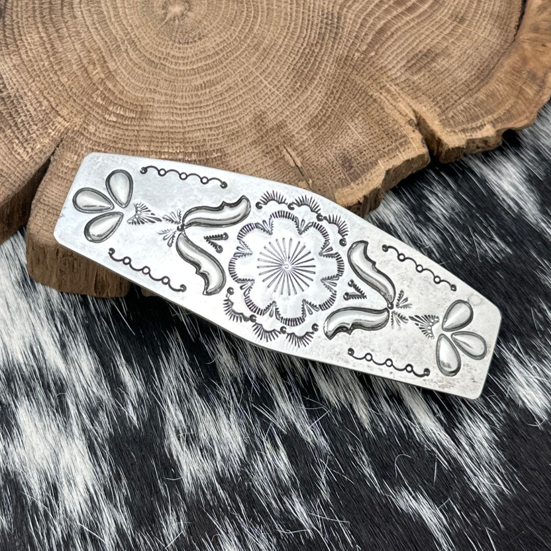 1980s Native American NAVAJO Sterling Silver Repousse Statement Barrette Flower