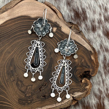 Load image into Gallery viewer, FEDERICO JIMENEZ Sterling &amp; Turquoise Flower Earrings Teardrop Dangles Hearts
