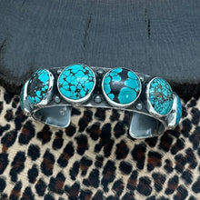 Load image into Gallery viewer, FEDERICO JIMENEZ Sterling Silver &amp; Natural Turquoise 6-Stone Round Cuff Bracelet
