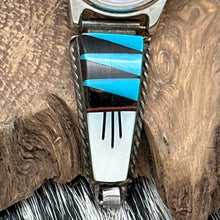 Load image into Gallery viewer, 1980s CHARLES WILLIE Navajo Multi-Stone Inlay Watch Tips With Linel Case &amp; Band
