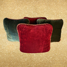 Load image into Gallery viewer, 1990s RAYMOND WAITES Set Of 4 Burgundy &amp; Green Reversible Velour Accent Pillows
