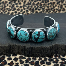 Load image into Gallery viewer, FEDERICO JIMENEZ Sterling Silver &amp; Natural Turquoise 6-Stone Round Cuff Bracelet
