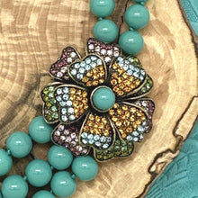 Load image into Gallery viewer, HEIDI DAUS Dogwood Posey 2 &amp; 3-Strand Necklace Turquoise Beads Swarovski Crystal
