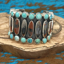 Load image into Gallery viewer, FEDERICO JIMENEZ Sterling Silver Natural Petrified Wood Turquoise Cuff Bracelet
