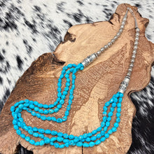 Load image into Gallery viewer, 1990s SOUTHWEST STYLE Sterling Silver &amp; Turquoise 3-Strand Nugget Necklace
