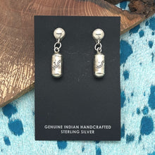 Load image into Gallery viewer, Native American NAVAJO Sterling Wave &amp; Dot Stamped Barrel Bead Post Earrings
