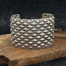 Load image into Gallery viewer, HAROLD JOE Navajo Sterling Silver Wide Cuff Bracelet Diamond Shape Repousse
