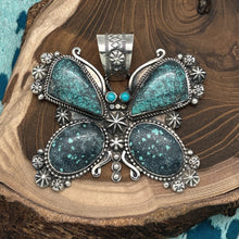 Load image into Gallery viewer, ROSELLA PAXTON Navajo Sterling &amp; Moody Blue Hubei Turquoise Butterfly Pendant

