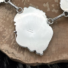 Load image into Gallery viewer, SAM PIASO Navajo Sterling &amp; Morenci Turquoise Station Necklace Flowers Leaves
