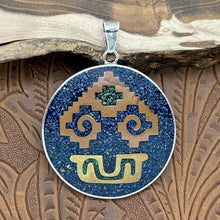 Load image into Gallery viewer, 1960s MEXICO Sterling Brass Copper With Lapis Chip Inlay Reversible Sun Pendant

