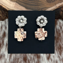 Load image into Gallery viewer, FEDERICO JIMENEZ Sterling Silver Flower Post &amp; Jasper Cross Dangle Earrings
