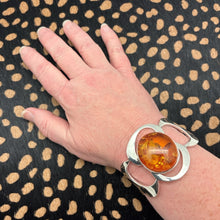 Load image into Gallery viewer, AMBERMAN Cognac Baltic Amber &amp; Sterling Silver Modern Freeform Cuff Bracelet
