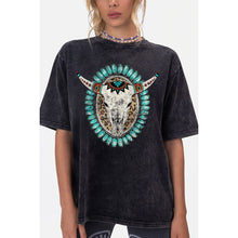 Load image into Gallery viewer, HRT &amp; LUV Boho Cow Skull Western Oversized Top Graphic Tee In Mineral Black
