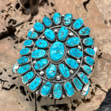 Load image into Gallery viewer, RICHARD HOSKIE Navajo Sterling Silver &amp; Kingman Turquoise Cluster Cuff Bracelet
