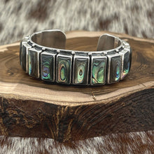 Load image into Gallery viewer, FEDERICO JIMENEZ Sterling Silver Abalone 15-Stone Cuff Bracelet Stamp 0.75" Wide
