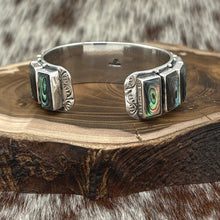 Load image into Gallery viewer, FEDERICO JIMENEZ Sterling Silver Abalone 15-Stone Cuff Bracelet Stamp 0.75" Wide
