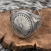 Load image into Gallery viewer, EDDY CHACO Navajo Sterling Silver Concho Design Statement Cuff Bracelet Flowers
