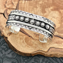 Load image into Gallery viewer, Native American NAVAJO Sterling Silver Cuff Bracelet Rosettes Allover Stampings
