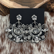 Load image into Gallery viewer, FEDERICO JIMENEZ Sterling Silver Large Wedge Dangle Post Earrings Birds Flowers
