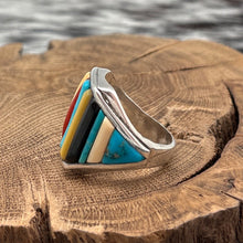 Load image into Gallery viewer, 1970s Native American NAVAJO Sterling Silver Cobblestone Inlay Ring Size 11
