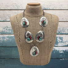 Load image into Gallery viewer, 1980s DAVID F GARCIA Kewa Sterling Silver Turquoise &amp; Coral 5 Station Necklace
