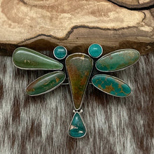 Load image into Gallery viewer, FEDERICO JIMENEZ Sterling Natural Royston Turquoise Small Dragonfly Pin Pendant
