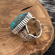 Load image into Gallery viewer, HENRY YAZZIE Navajo Sterling Silver &amp; 50 Carat Quality Bisbee Turquoise Ring
