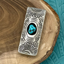 Load image into Gallery viewer, 1990s Native American NAVAJO Sterling Silver Kingman Turquoise Money Clip Floral
