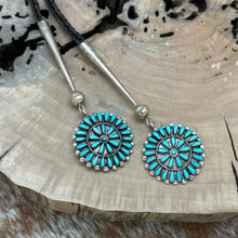 Load image into Gallery viewer, SOUTHWEST STYLE Sterling Bolo Tie &amp; Earrings Set With Navajo Turquoise Clusters
