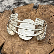 Load image into Gallery viewer, 1990s McCABE Native American Navajo Sterling 3-Stone Statement Cuff Bracelet
