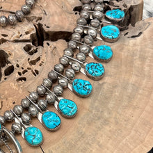 Load image into Gallery viewer, 1970s Native American NAVAJO Sterling Silver &amp; Turquoise Naja Station Necklace
