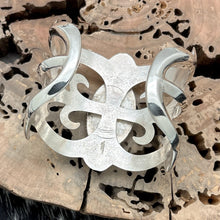 Load image into Gallery viewer, 1990s Native American NAVAJO Sandcast Silver &amp; Mine No 8 Turquoise Cuff Bracelet
