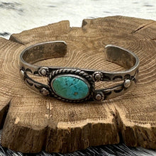 Load image into Gallery viewer, 1960s Native American NAVAJO Sterling &amp; Turquoise Cuff Bracelet Heavy Stamps
