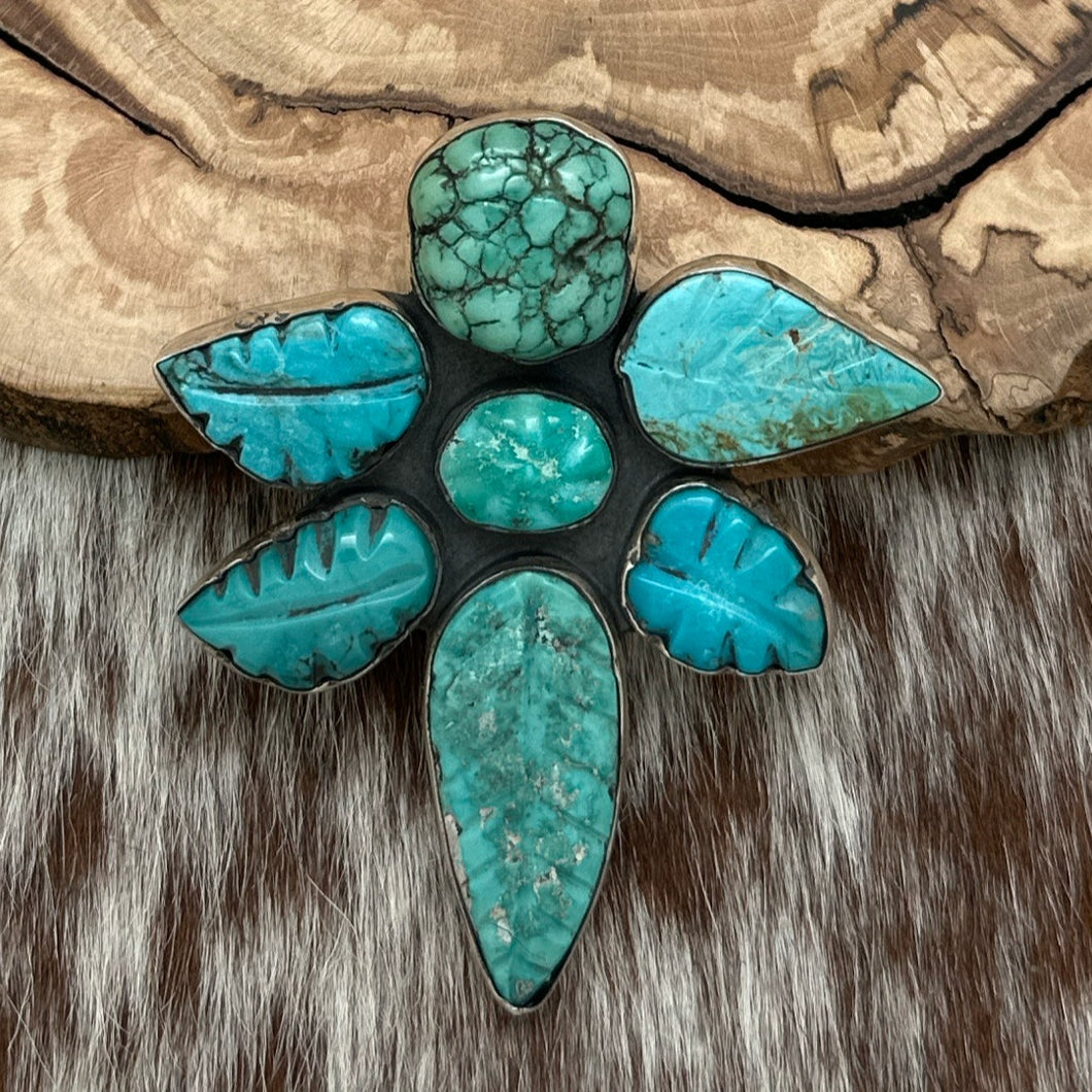 FEDERICO JIMENEZ Sterling Natural Carved Kingman Turquoise Dragonfly Pendant