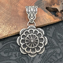 Load image into Gallery viewer, LEANDER TAHE Navajo Sterling Silver 3-D Flower Pendant Large Decorative Bail
