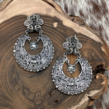 Load image into Gallery viewer, FEDERICO JIMENEZ Sterling Silver Door Knocker Post Earrings Flowers &amp; Filigree
