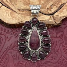 Load image into Gallery viewer, AARON TALLIS Navajo Sterling Silver Purple Spiny Oyster Teardrop Cluster Pendant
